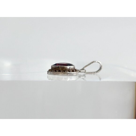 Garnet Accented Heart Shaped Wavy 925 Sterling Silver Vintage Pendant | Charm - Picture 6 of 12